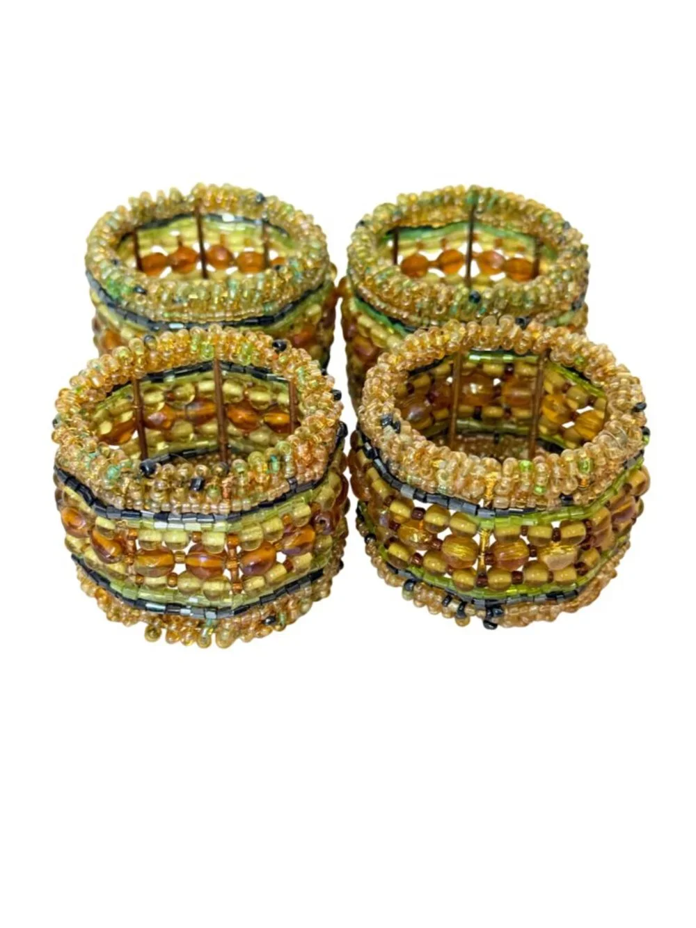 Vintage Pier 1 Imports Beaded Napkin Rings Set 4 Boho Fall Rustic Table Decor